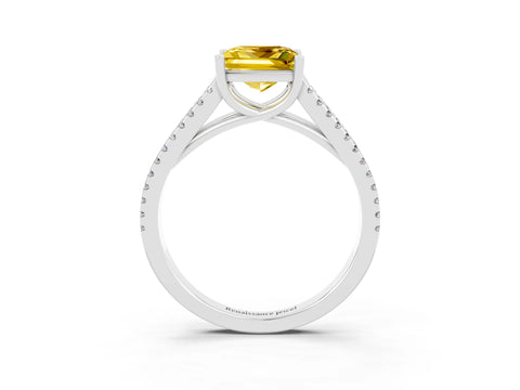 White gold Princess Cut Yellow Sapphire Solitaire Engagement Ring with Split Shank Pavé Band_15