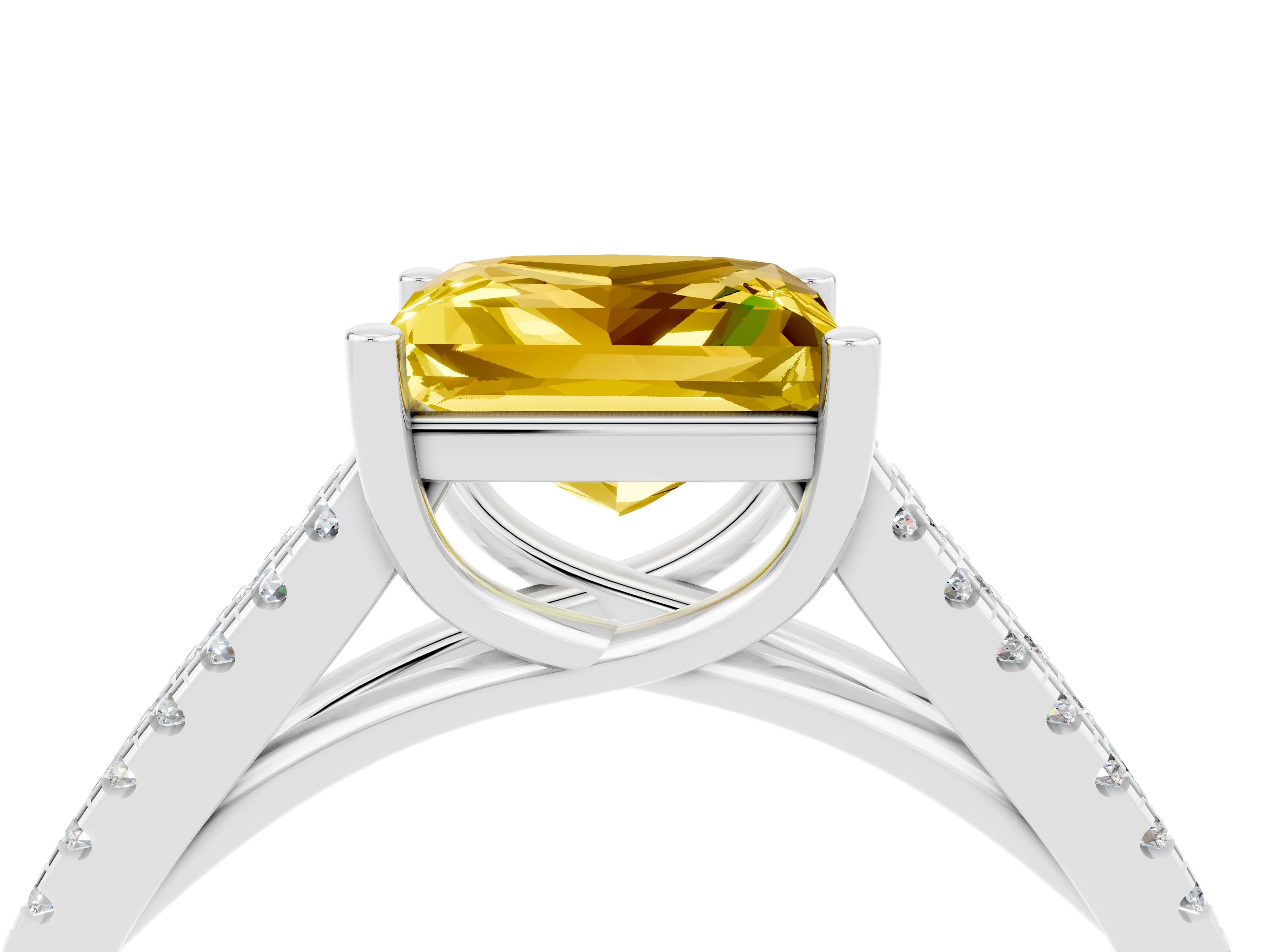 White gold Princess Cut Yellow Sapphire Solitaire Engagement Ring with Split Shank Pavé Band_16