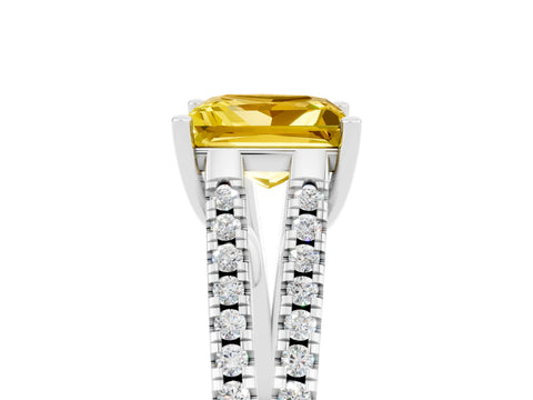 White gold Princess Cut Yellow Sapphire Solitaire Engagement Ring with Split Shank Pavé Band_17