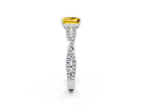 White gold Princess Cut Yellow Sapphire Solitaire Engagement Ring with Twisted Pavé Band and Four-Prong Setting_26