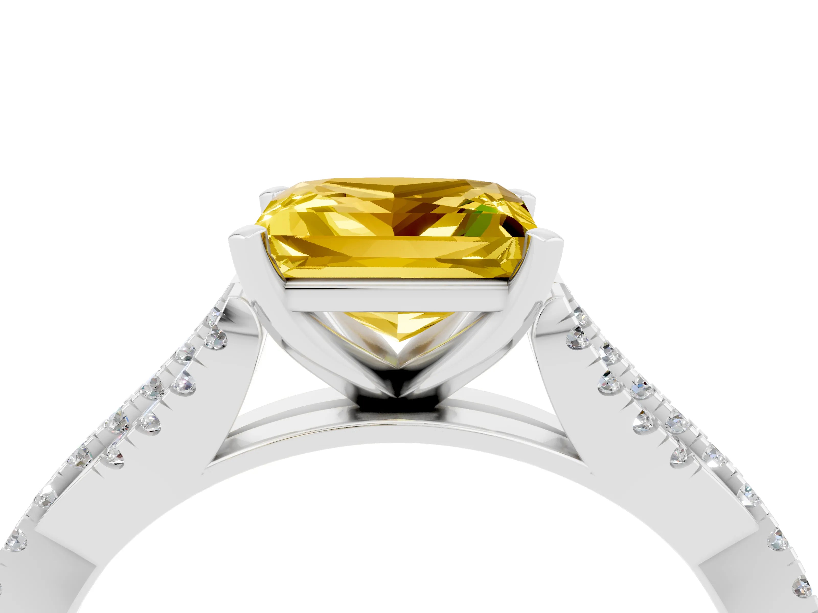 White gold Princess Cut Yellow Sapphire Solitaire Engagement Ring with Twisted Pavé Band and Four-Prong Setting_28