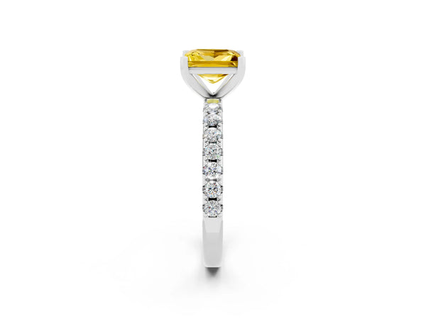 Silver Princess Cut Yellow Sapphire Solitaire Pavé Band with Four-Prong Setting