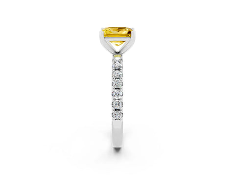 White gold Princess Cut Yellow Sapphire Solitaire Pavé Band with Four-Prong Setting_26