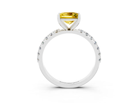 White gold Princess Cut Yellow Sapphire Solitaire Pavé Band with Four-Prong Setting_27