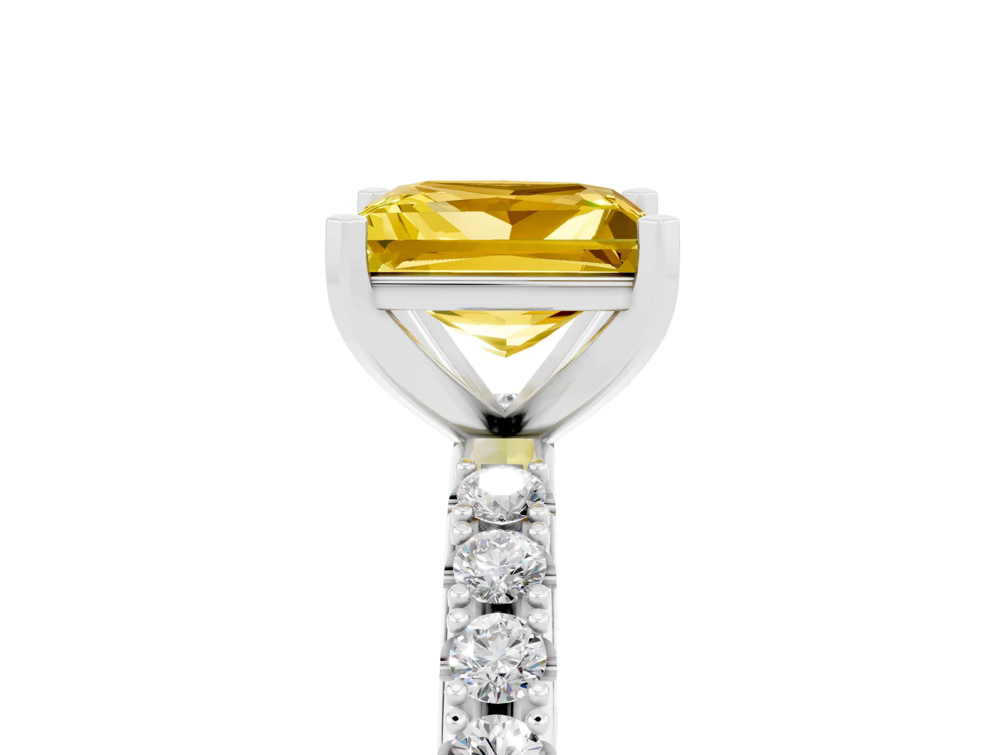 White gold Princess Cut Yellow Sapphire Solitaire Pavé Band with Four-Prong Setting_29