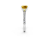 White gold Princess Cut Yellow Sapphire Solitaire Pavé Engagement Ring with Round Band and Prong Setting_14