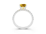 White gold Princess Cut Yellow Sapphire Solitaire Pavé Engagement Ring with Round Band and Prong Setting_15