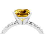 White gold Princess Cut Yellow Sapphire Solitaire Pavé Engagement Ring with Round Band and Prong Setting_16