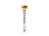 White gold Princess Cut Yellow Sapphire Solitaire Pavé Engagement Ring with Round Band and Prong Setting_74