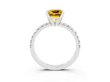 White gold Princess Cut Yellow Sapphire Solitaire Pavé Engagement Ring with Round Band and Prong Setting_75