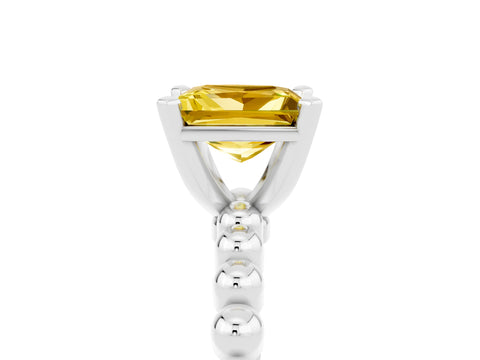 White gold Princess Cut Yellow Sapphire Solitaire Ring with Beaded Band and Prong Setting_5