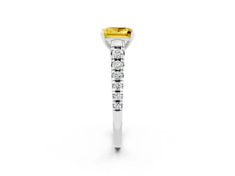 White gold Princess Cut Yellow Sapphire Solitaire Ring with Cathedral Setting and Pavé Band_26