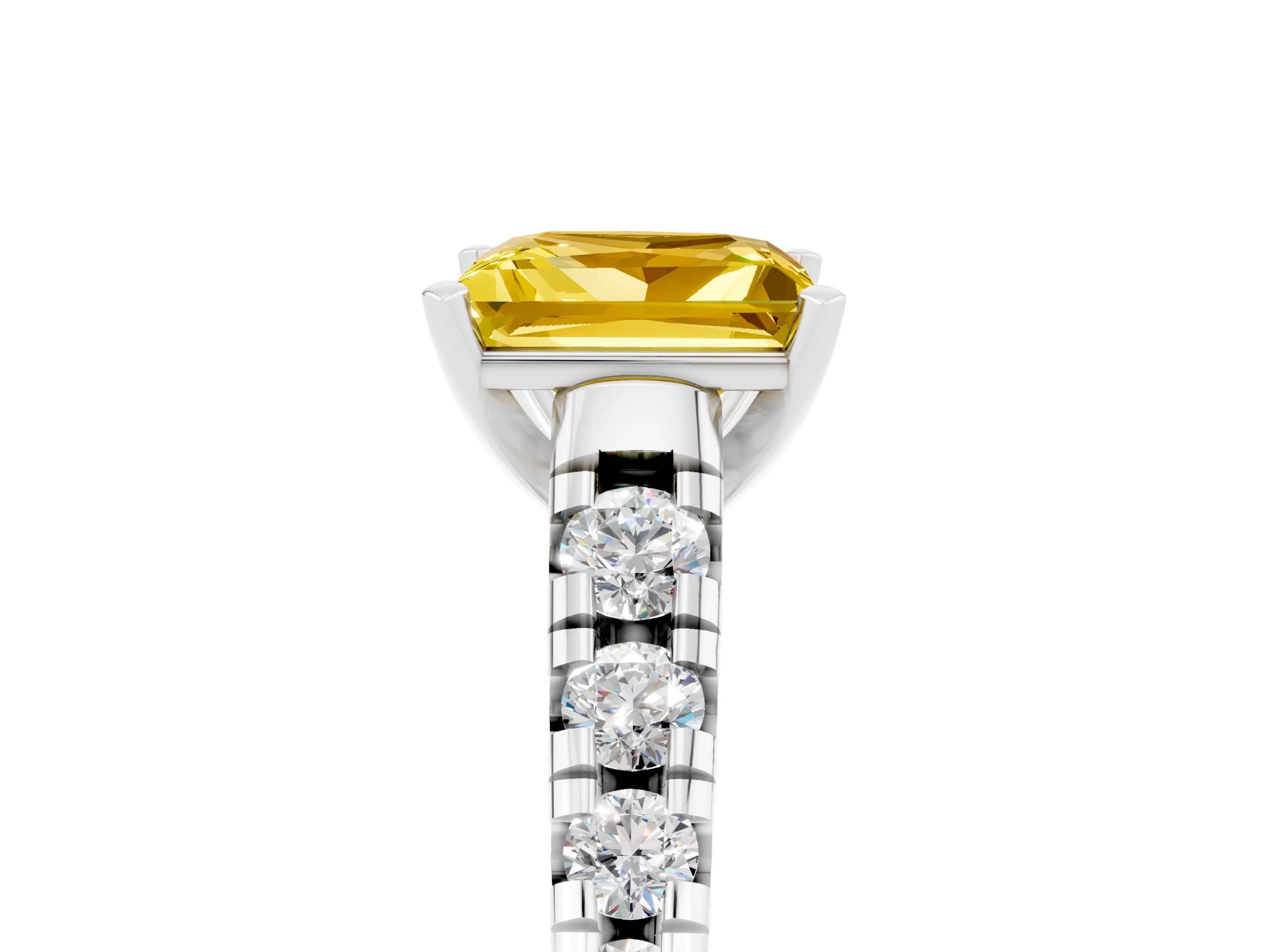 White gold Princess Cut Yellow Sapphire Solitaire Ring with Cathedral Setting and Pavé Band_29