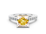 White gold Princess Cut Yellow Sapphire Solitaire Ring with Crossover Gallery and Round  Pavé Band_12