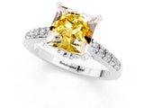 White gold Princess Cut Yellow Sapphire Solitaire Ring with Crossover Gallery and Round  Pavé Band_13