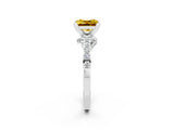 White gold Princess Cut Yellow Sapphire Solitaire Ring with Crossover Gallery and Round  Pavé Band_14