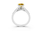White gold Princess Cut Yellow Sapphire Solitaire Ring with Crossover Gallery and Round  Pavé Band_15