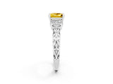 White gold Princess Cut Yellow Sapphire Solitaire Ring with Filigree Band and Four-Prong Setting_50