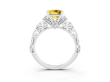 White gold Princess Cut Yellow Sapphire Solitaire Ring with Filigree Band and Four-Prong Setting_51