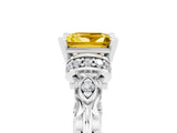 White gold Princess Cut Yellow Sapphire Solitaire Ring with Filigree Band and Four-Prong Setting_53