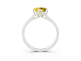 White gold Princess Cut Yellow Sapphire Solitaire Ring with Flower Prong Setting and Classic Band_109