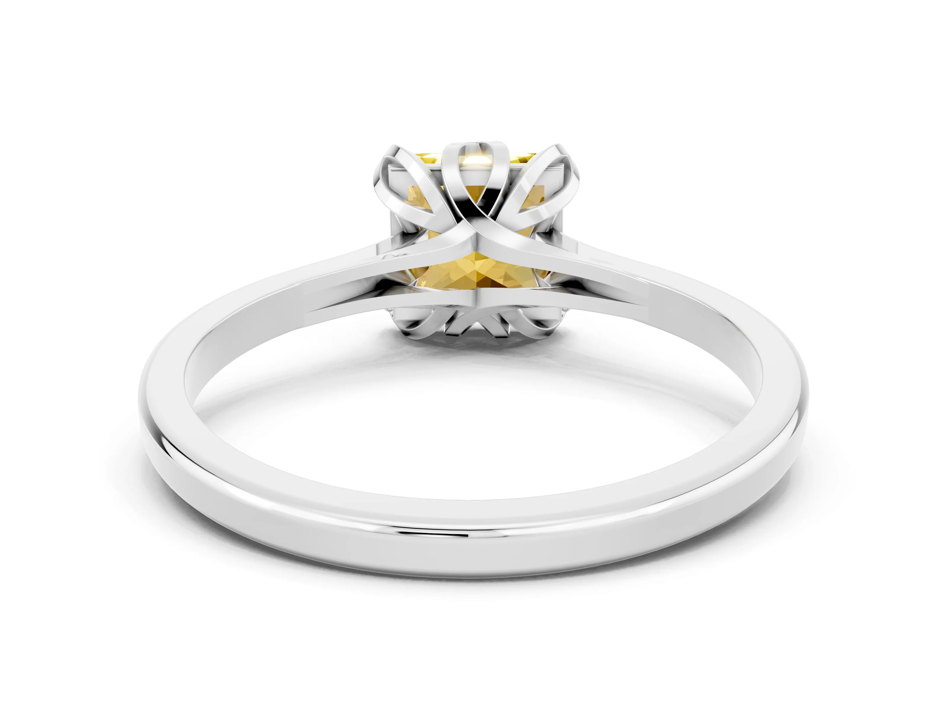 White gold Princess Cut Yellow Sapphire Solitaire Ring with Flower Prong Setting and Classic Band_24