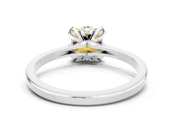 Platinum Princess Cut Yellow Sapphire Solitaire Ring with Flower Prong Setting and Classic Band