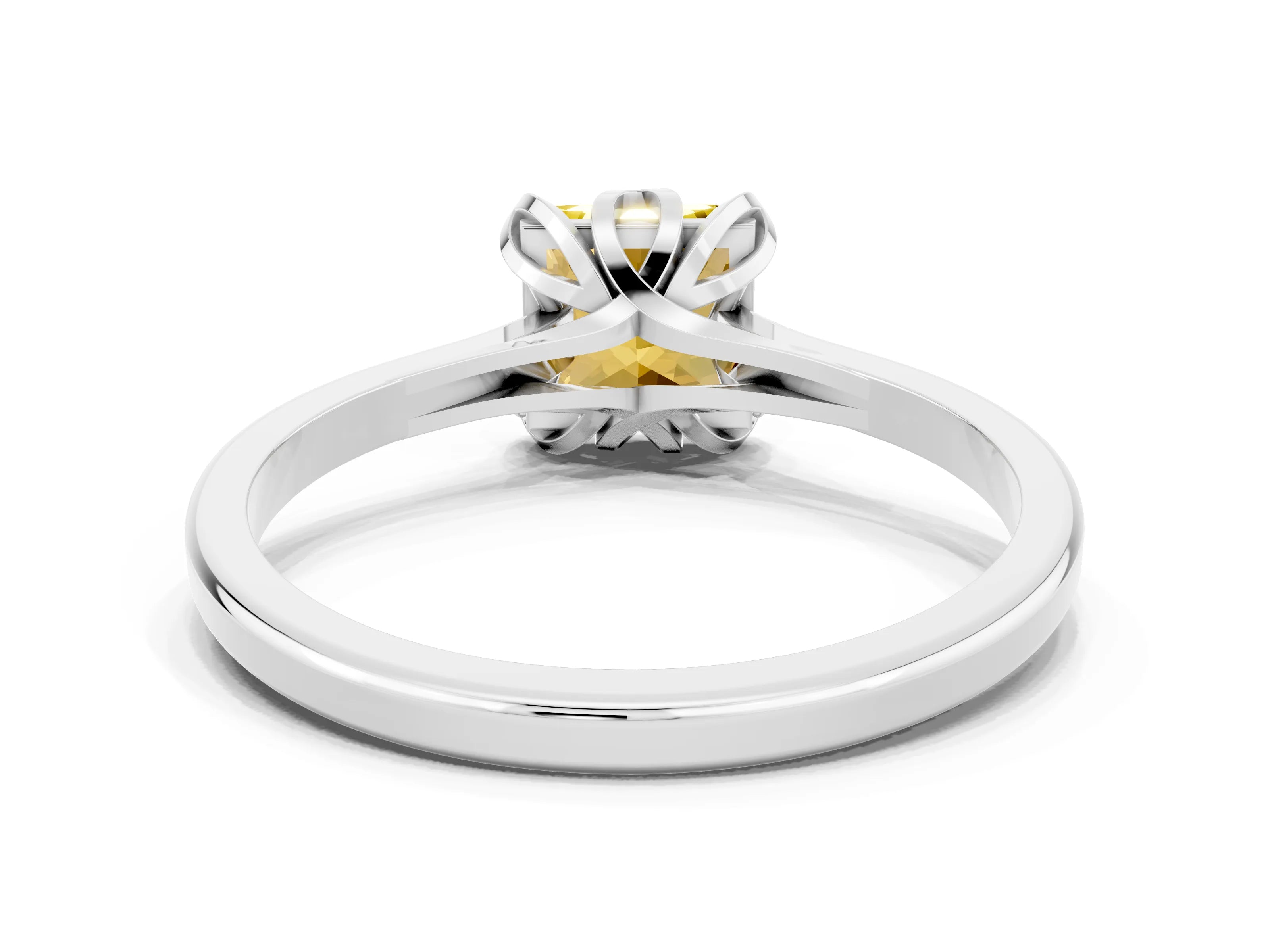 White gold Princess Cut Yellow Sapphire Solitaire Ring with Flower Prong Setting and Classic Band_36
