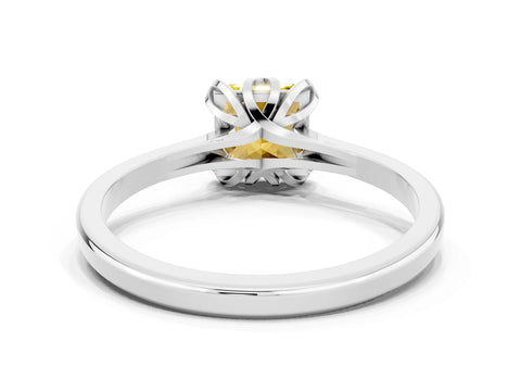 White gold Princess Cut Yellow Sapphire Solitaire Ring with Flower Prong Setting and Classic Band_36