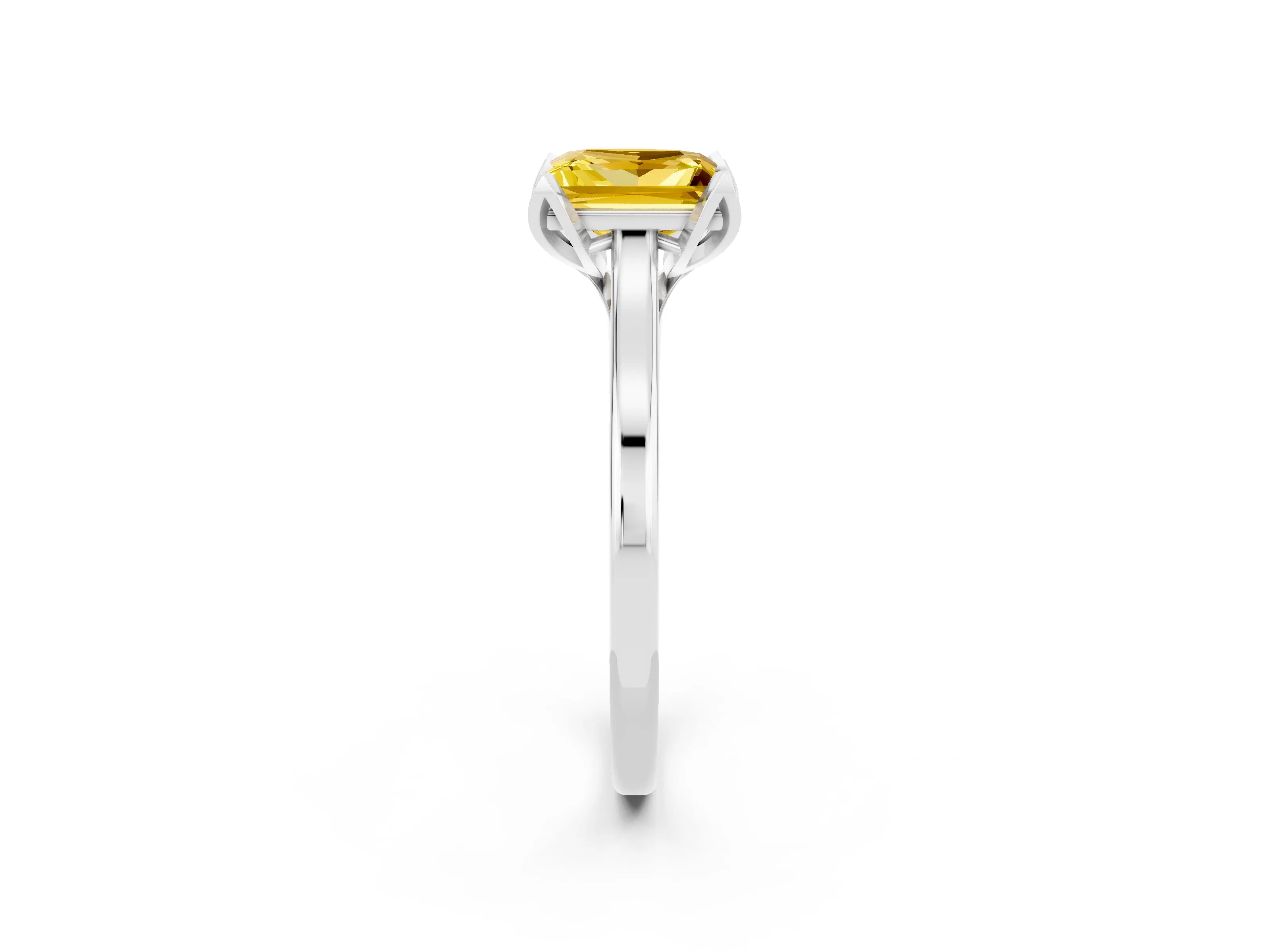 White gold Princess Cut Yellow Sapphire Solitaire Ring with Flower Prong Setting and Classic Band_38