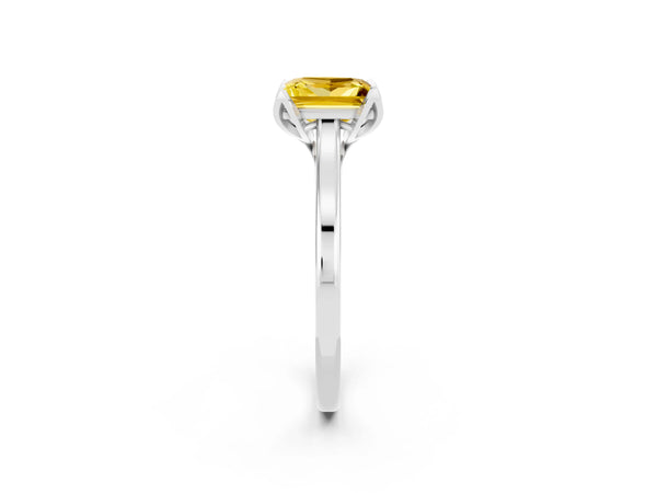 White gold Princess Cut Yellow Sapphire Solitaire Ring with Flower Prong Setting and Classic Band