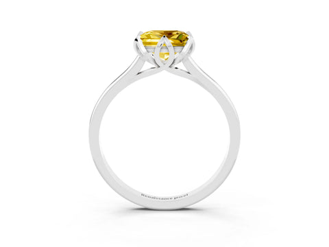 White gold Princess Cut Yellow Sapphire Solitaire Ring with Flower Prong Setting and Classic Band_39