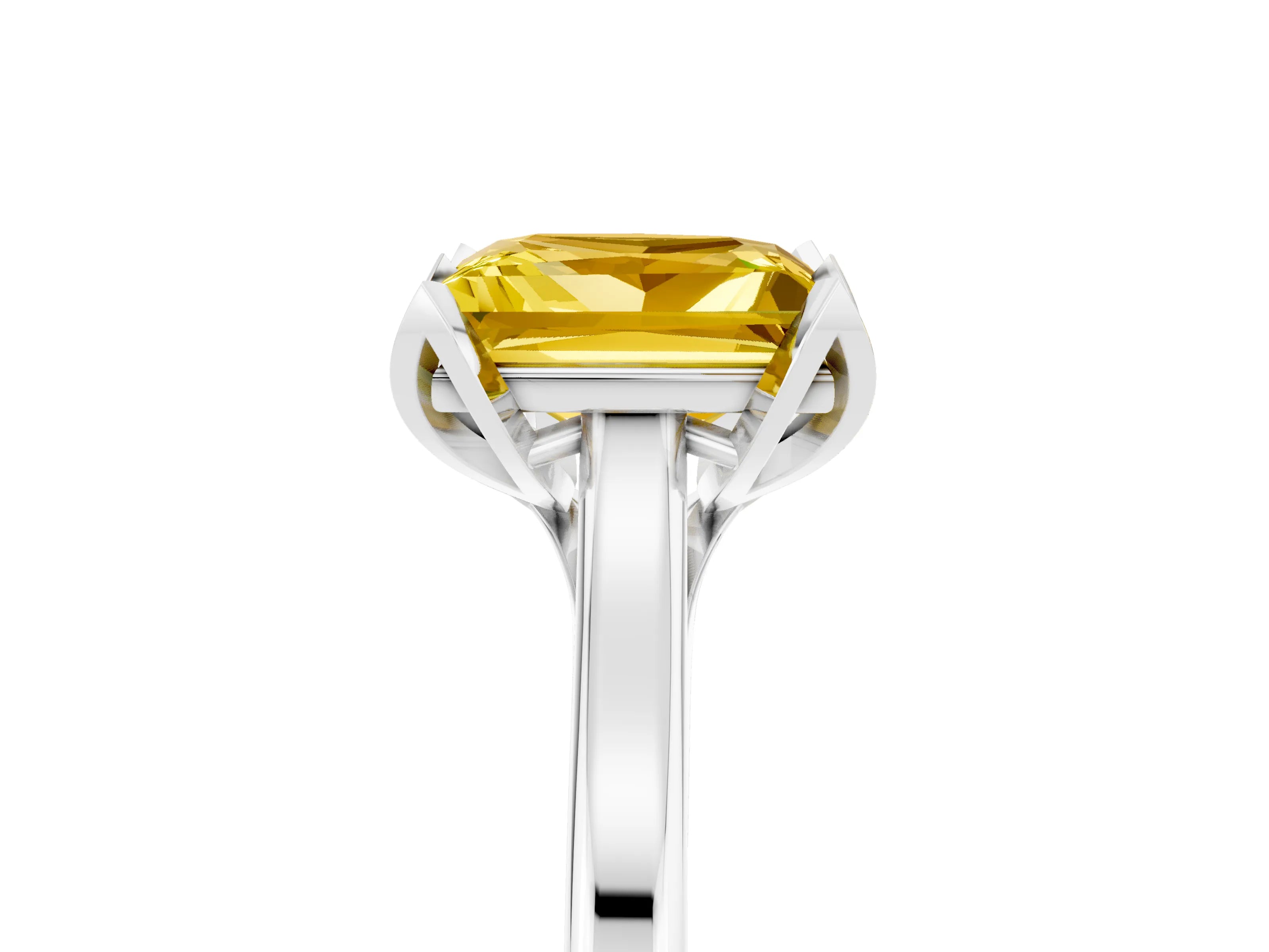 White gold Princess Cut Yellow Sapphire Solitaire Ring with Flower Prong Setting and Classic Band_41