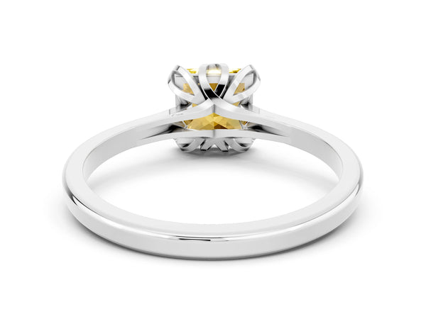 White gold Princess Cut Yellow Sapphire Solitaire Ring with Flower Prong Setting and Classic Band