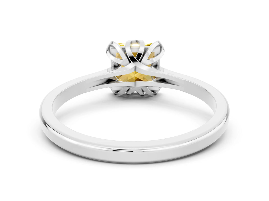 White gold Princess Cut Yellow Sapphire Solitaire Ring with Flower Prong Setting and Classic Band_82