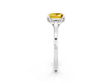 White gold Princess Cut Yellow Sapphire Solitaire Ring with Flower Prong Setting and Classic Band_84