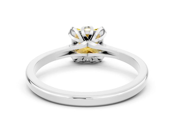 White gold Princess Cut Yellow Sapphire Solitaire Ring with Flower Prong Setting and Classic Band