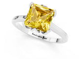 White gold Princess Cut Yellow Sapphire Solitaire Ring with Flower Prong Setting and Classic Band_89