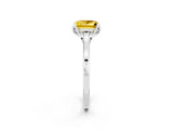 White gold Princess Cut Yellow Sapphire Solitaire Ring with Flower Prong Setting and Classic Band_90