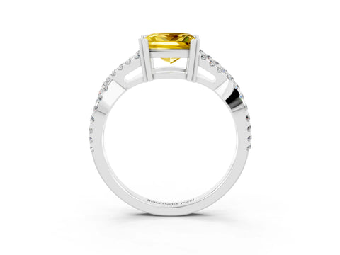 White gold Princess Cut Yellow Sapphire Solitaire Ring with Four-Prong Setting and Twisted Pavé Band_15