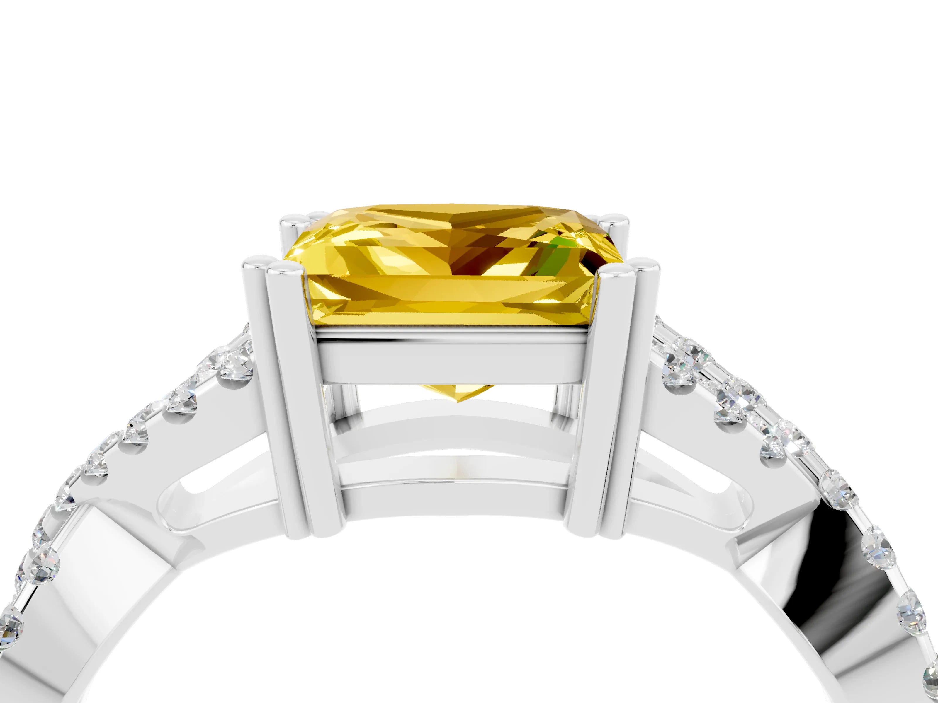 White gold Princess Cut Yellow Sapphire Solitaire Ring with Four-Prong Setting and Twisted Pavé Band_16