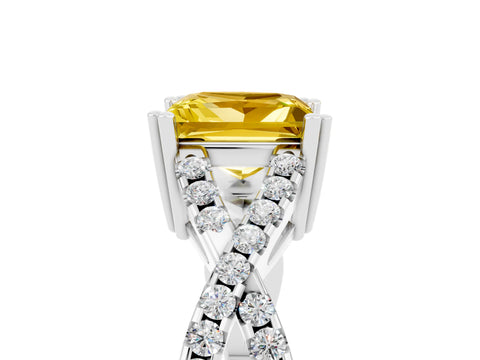 White gold Princess Cut Yellow Sapphire Solitaire Ring with Four-Prong Setting and Twisted Pavé Band_17