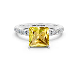 White gold Princess Cut Yellow Sapphire Solitaire Ring with Pavé Accents and Four-Prong Setting_24