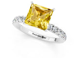 White gold Princess Cut Yellow Sapphire Solitaire Ring with Pavé Accents and Four-Prong Setting_25