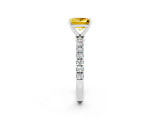 White gold Princess Cut Yellow Sapphire Solitaire Ring with Pavé Accents and Four-Prong Setting_26