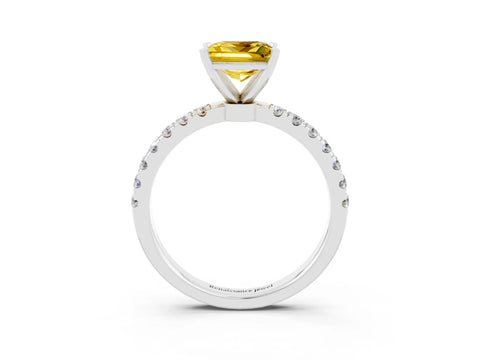 White gold Princess Cut Yellow Sapphire Solitaire Ring with Pavé Accents and Four-Prong Setting_27