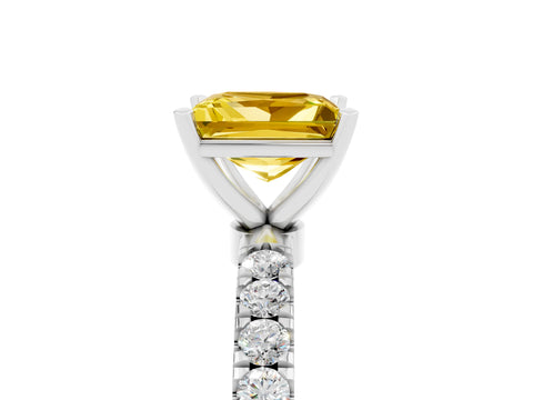 White gold Princess Cut Yellow Sapphire Solitaire Ring with Pavé Accents and Four-Prong Setting_29