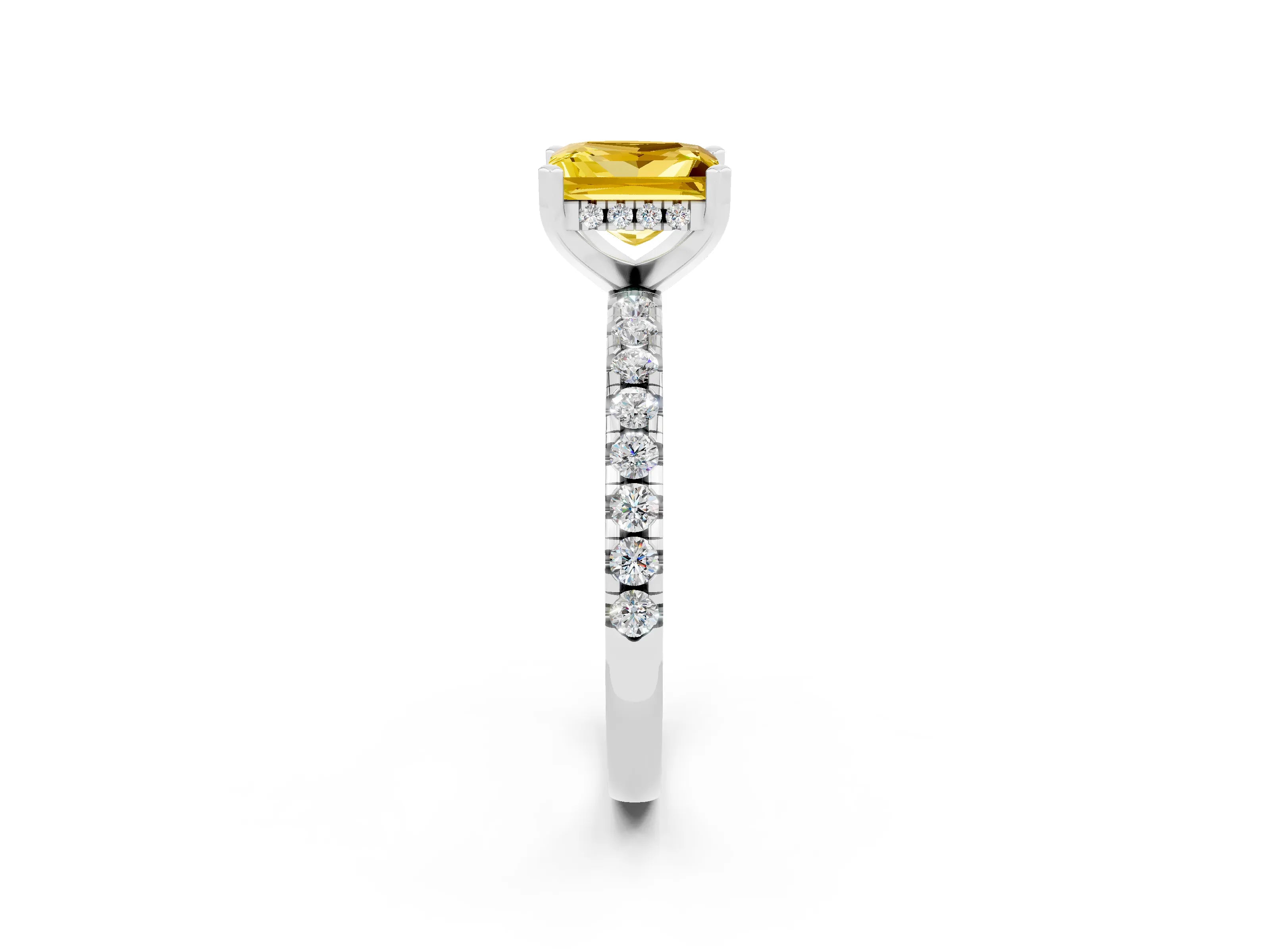 White gold Princess Cut Yellow Sapphire Solitaire Ring with Pavé Band and Four-Prong Setting_62