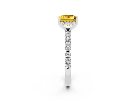 White gold Princess Cut Yellow Sapphire Solitaire Ring with Pavé Band and Four-Prong Setting_62