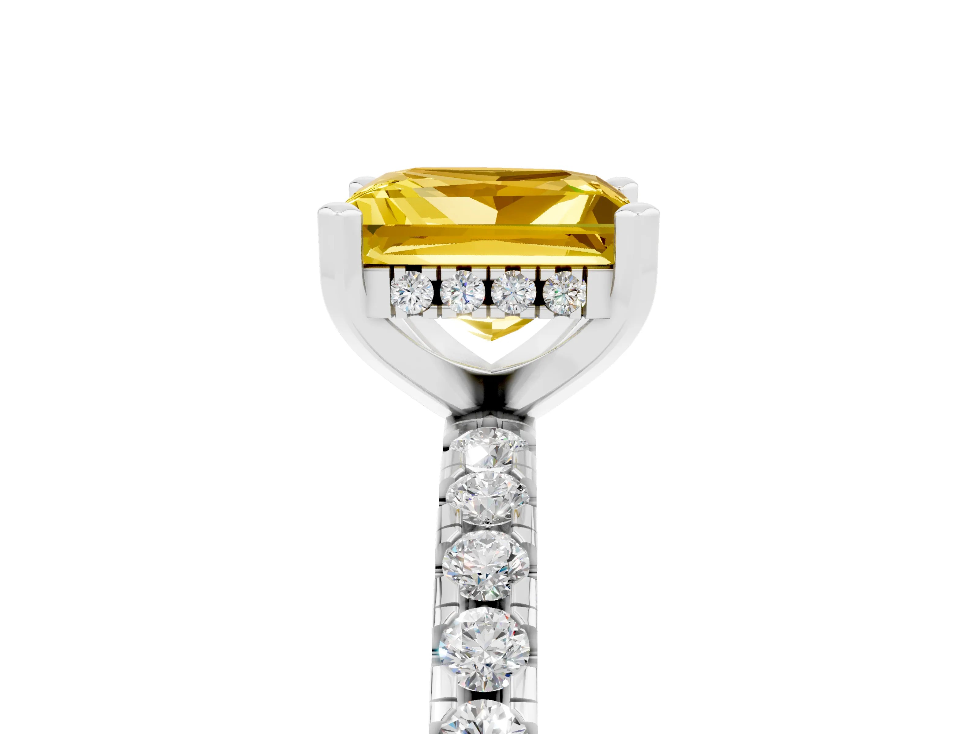 White gold Princess Cut Yellow Sapphire Solitaire Ring with Pavé Band and Four-Prong Setting_65